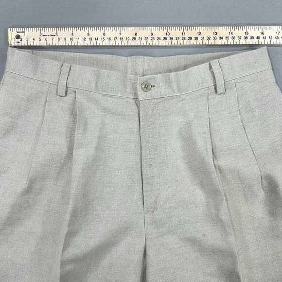 Dockers Shorts Men 34 Cream Linen Cotton Chino Pleated Golf Pockets Casual Khaki - Picture 3 of 8